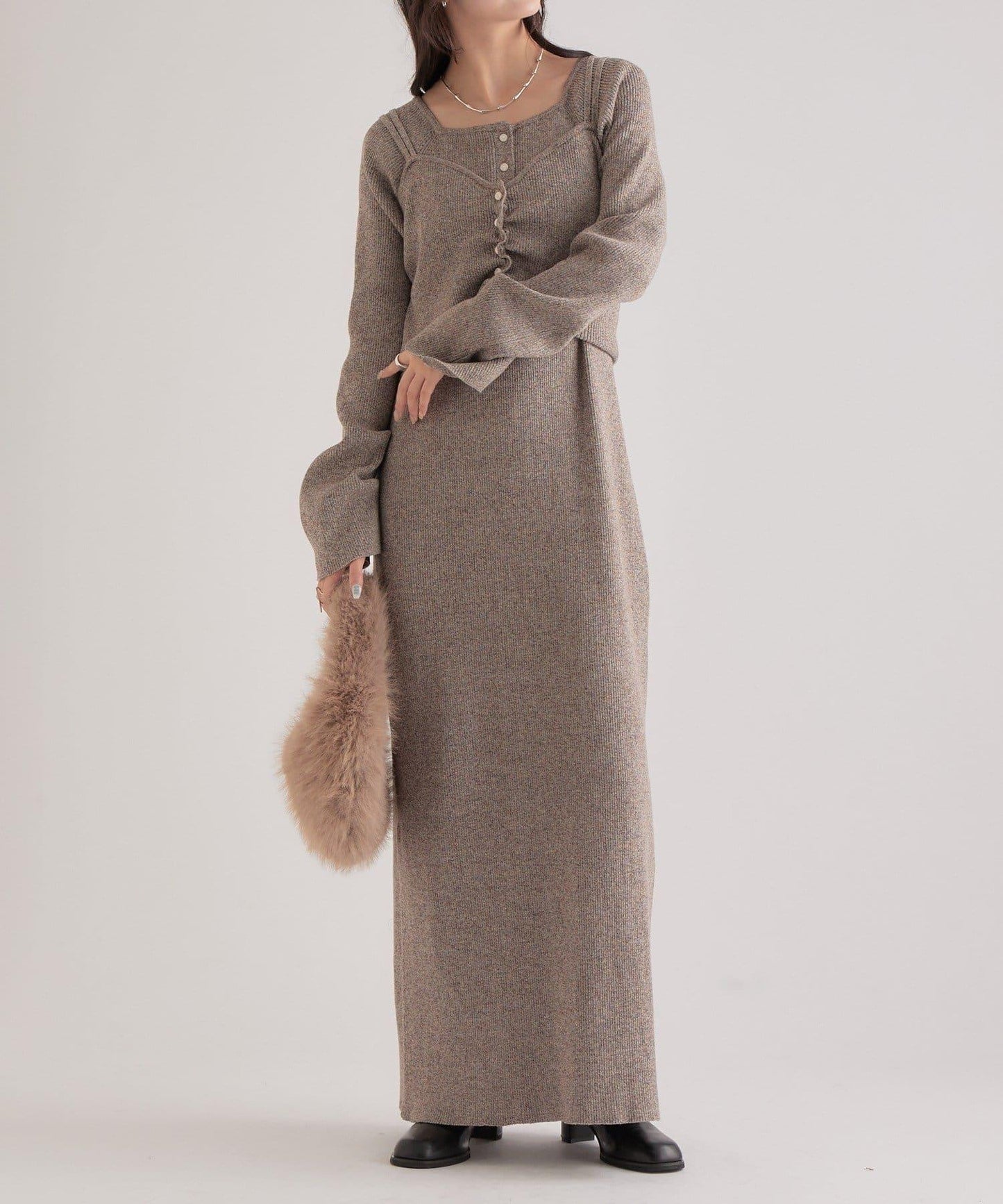 附針織背心連衣裙