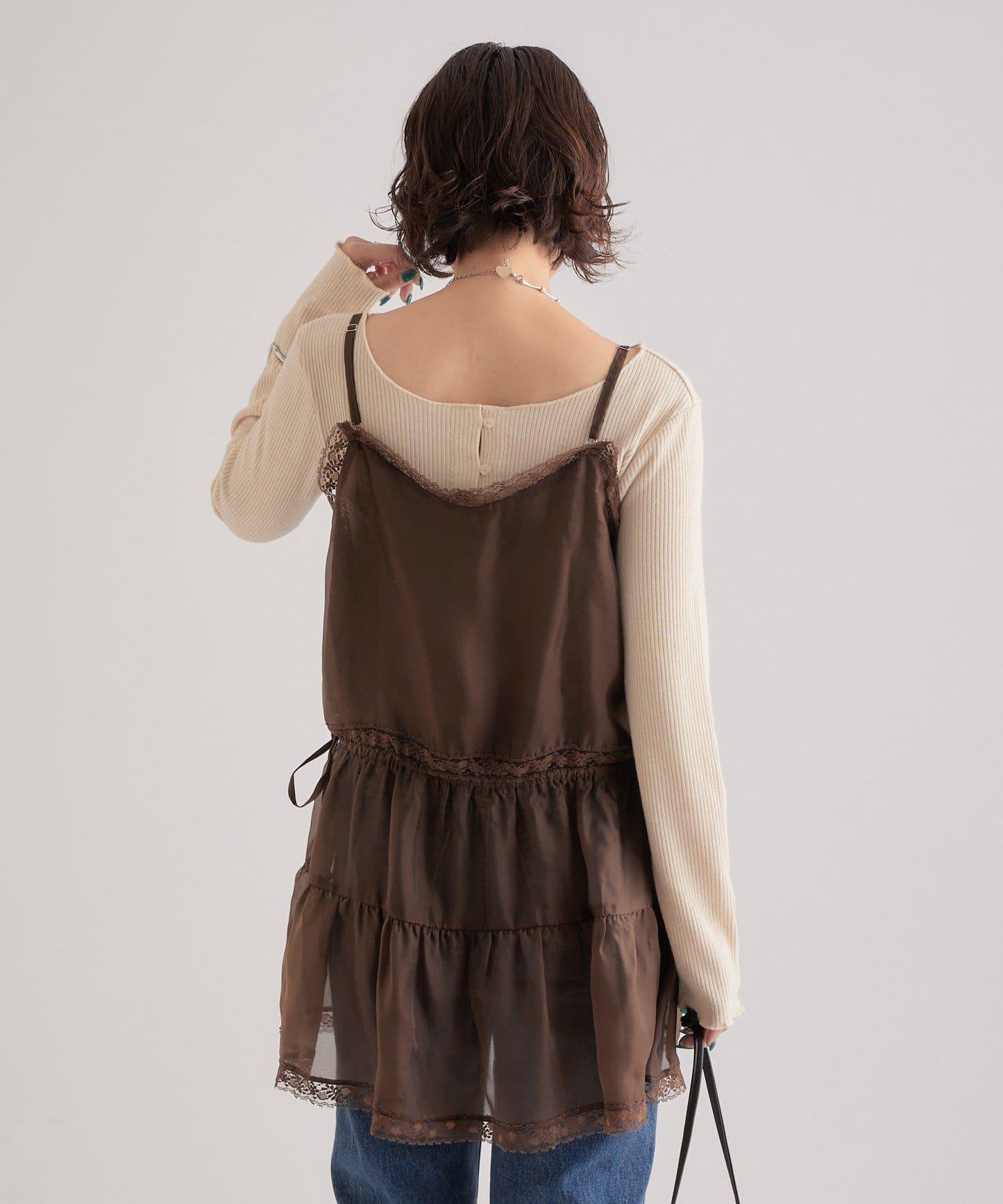 透視蕾絲吊帶長款上衣