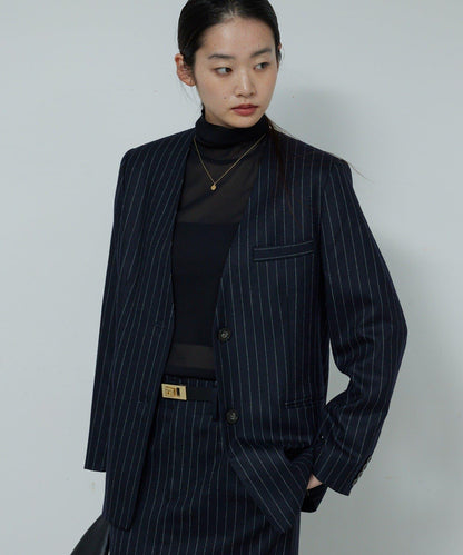 【近期開始】【可搭配套裝】條紋無領夾克