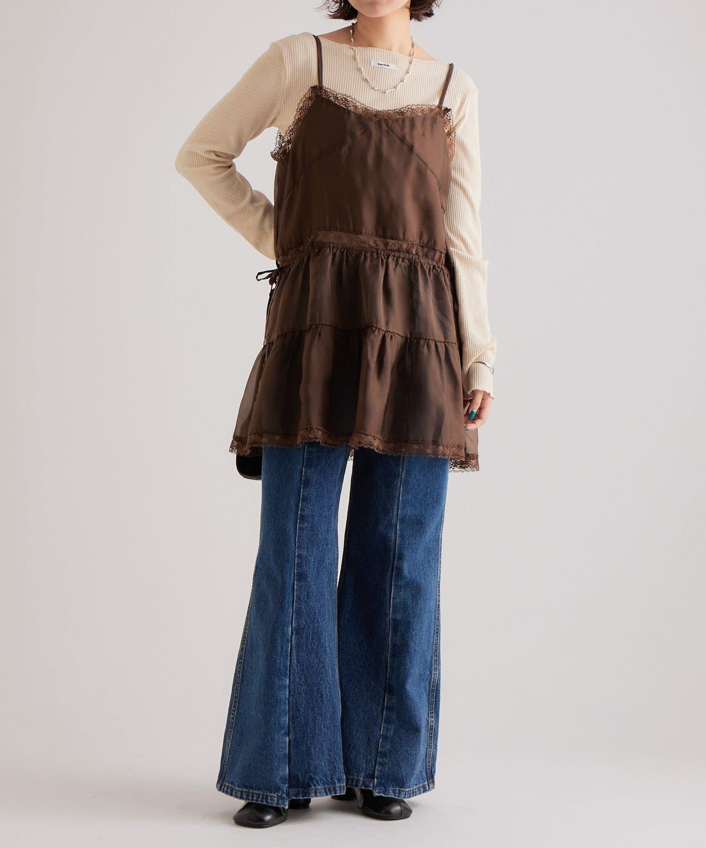 透視蕾絲吊帶長款上衣