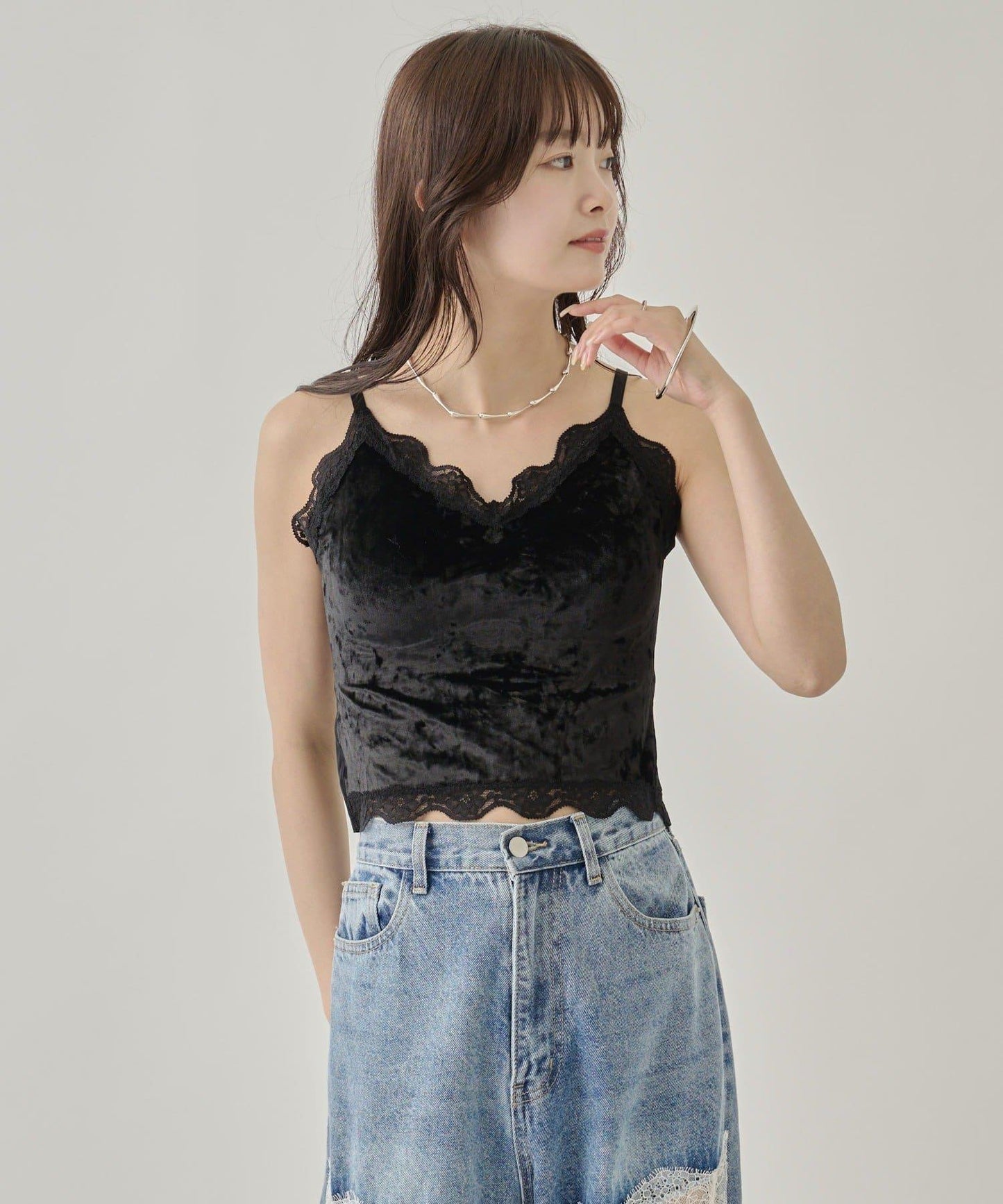 帶胸墊天鵝絨吊帶背心