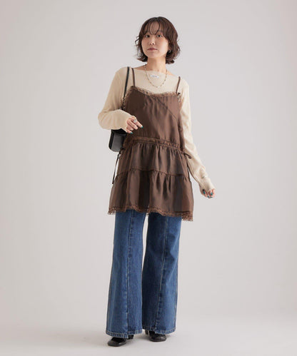 透視蕾絲吊帶長款上衣