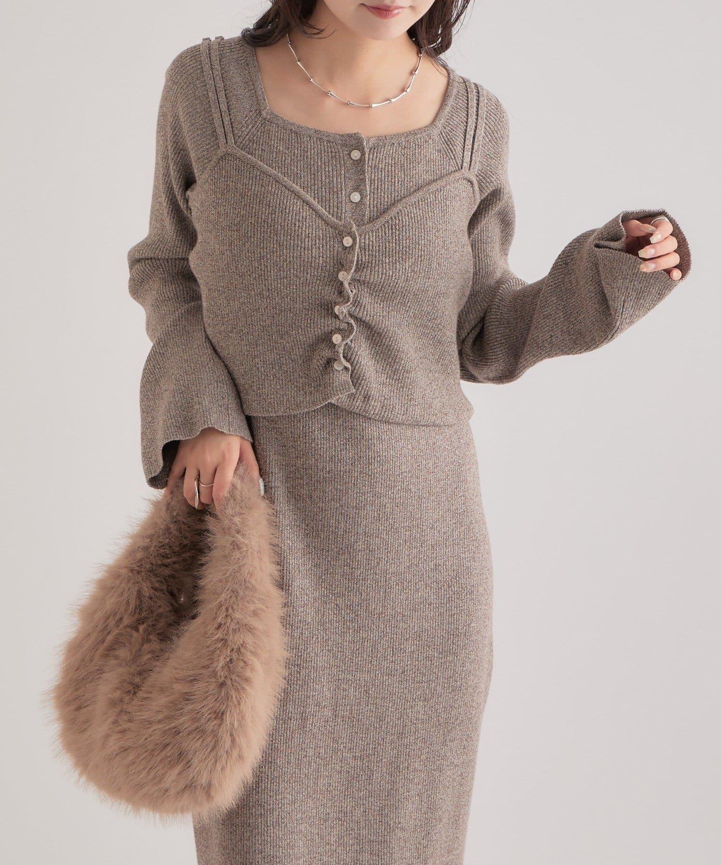 附針織背心連衣裙