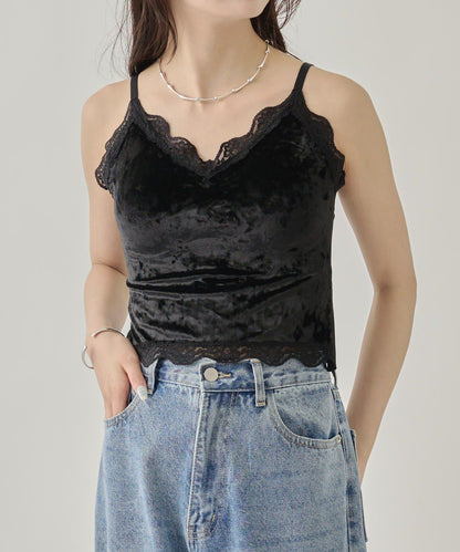 帶胸墊天鵝絨吊帶背心