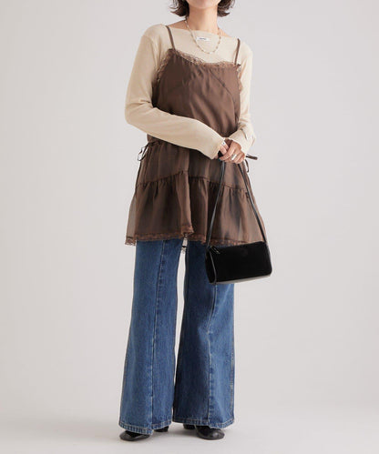 透視蕾絲吊帶長款上衣