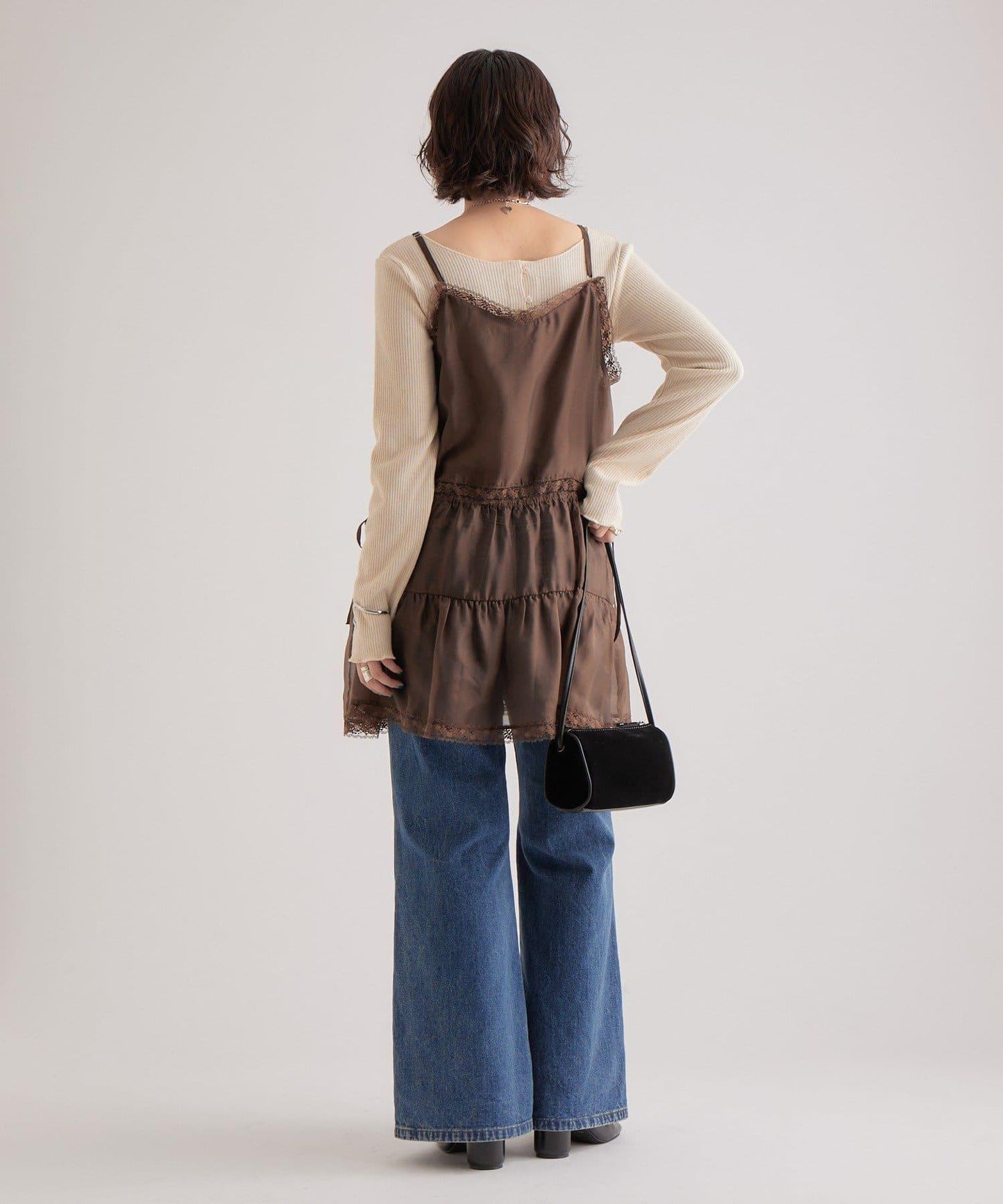 透視蕾絲吊帶長款上衣