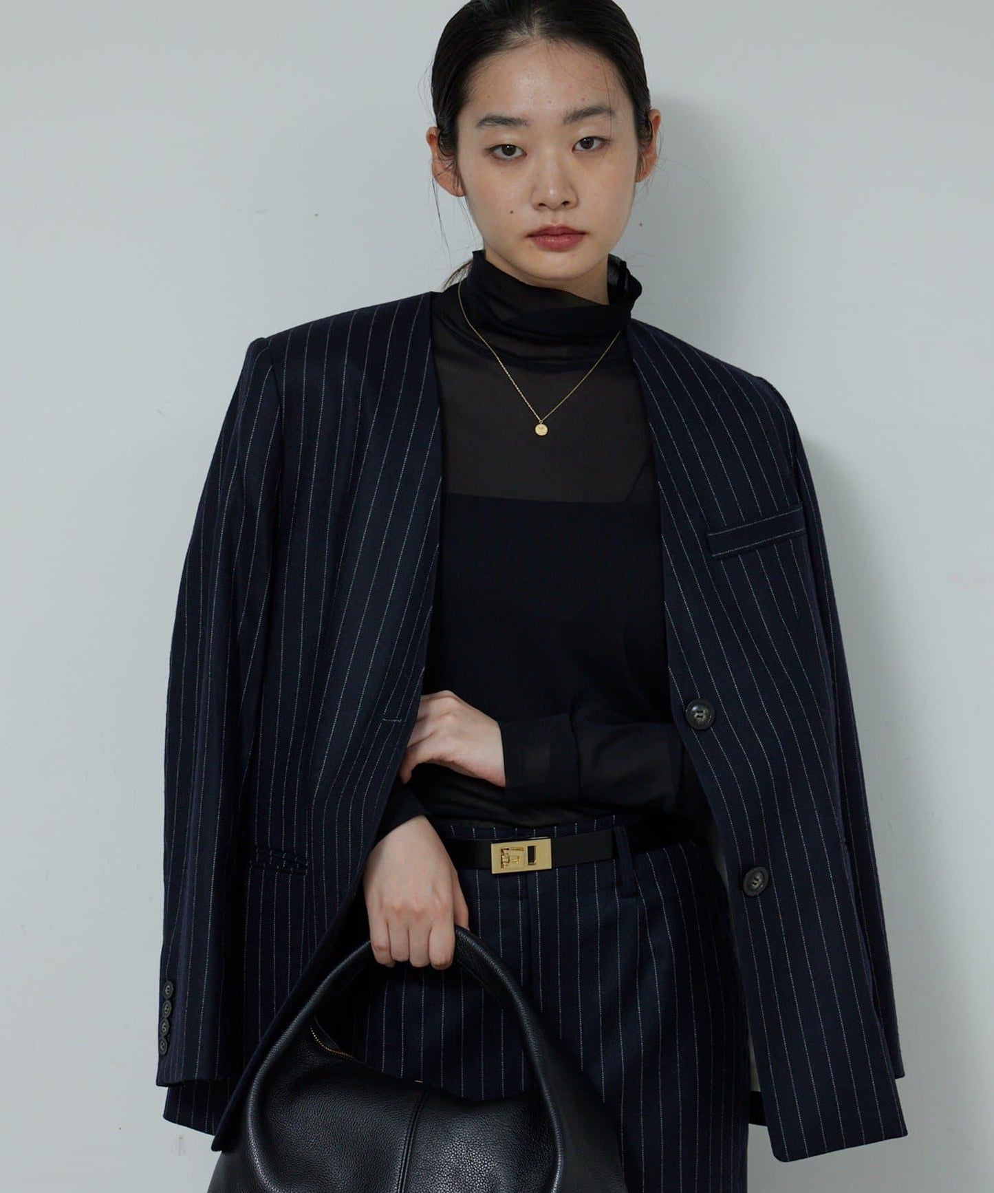 【近期開始】【可搭配套裝】條紋無領夾克