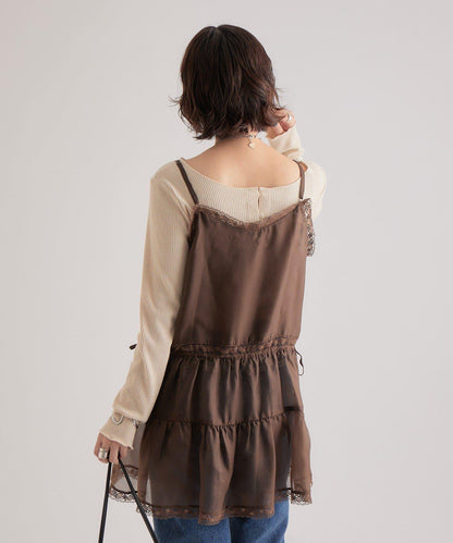 透視蕾絲吊帶長款上衣