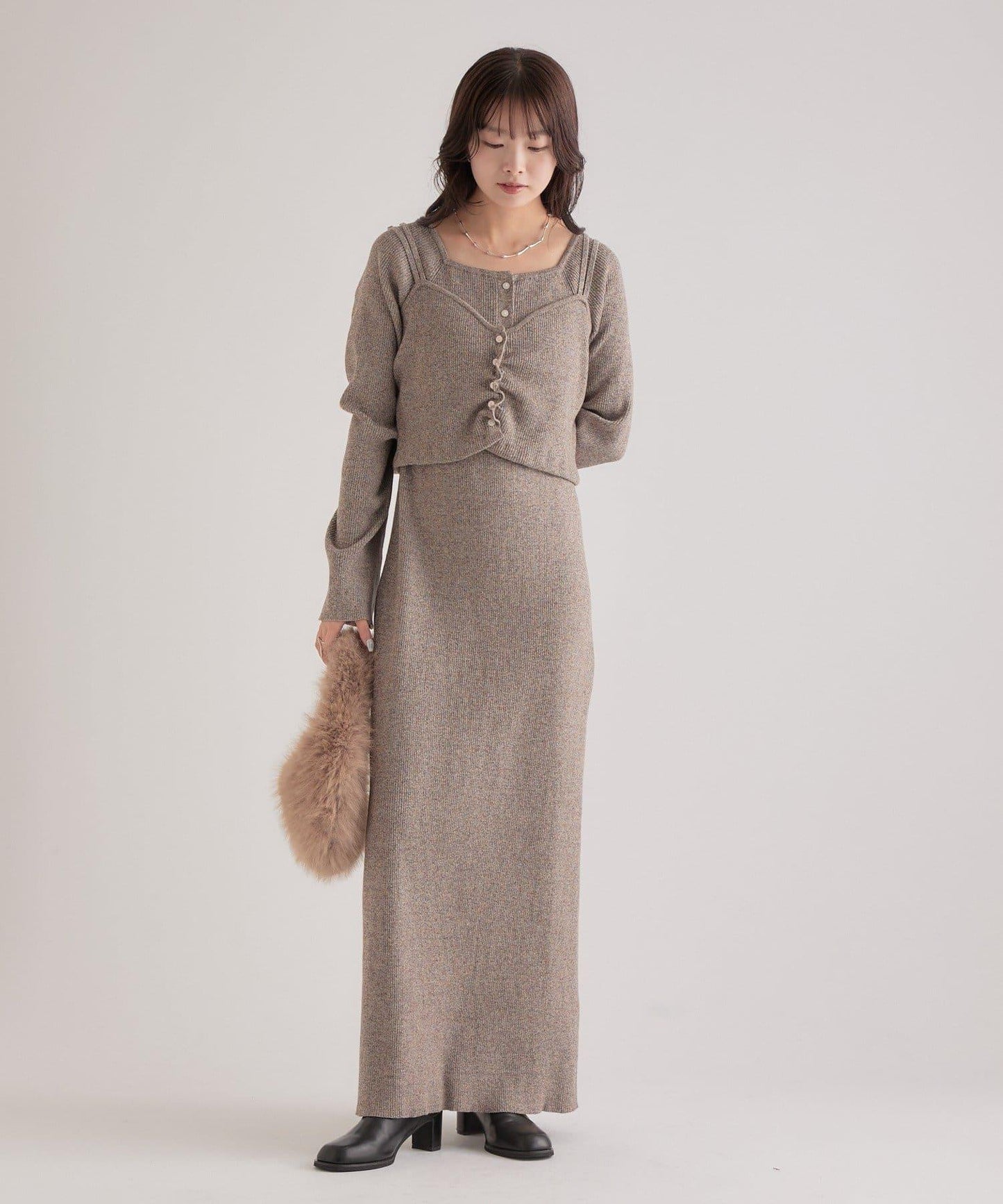 附針織背心連衣裙