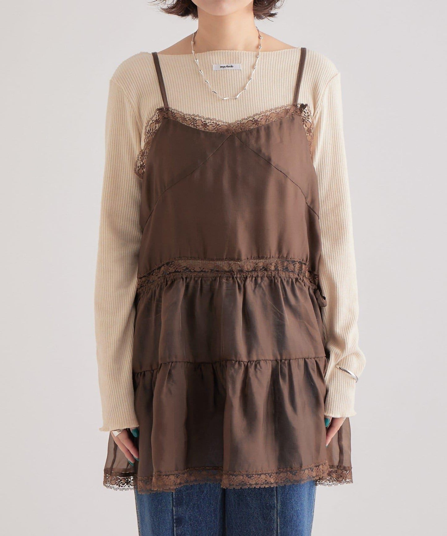 透視蕾絲吊帶長款上衣