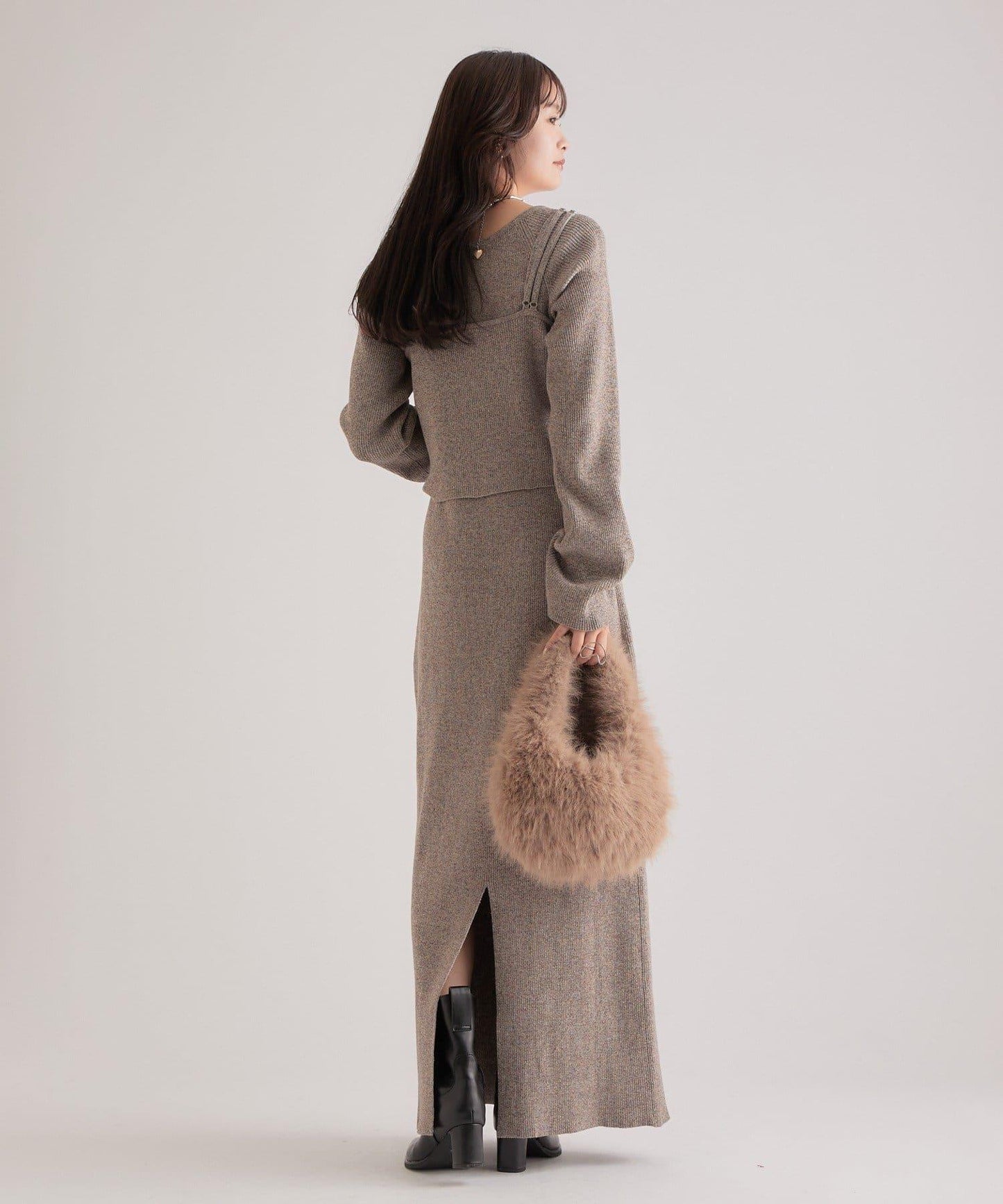 附針織背心連衣裙