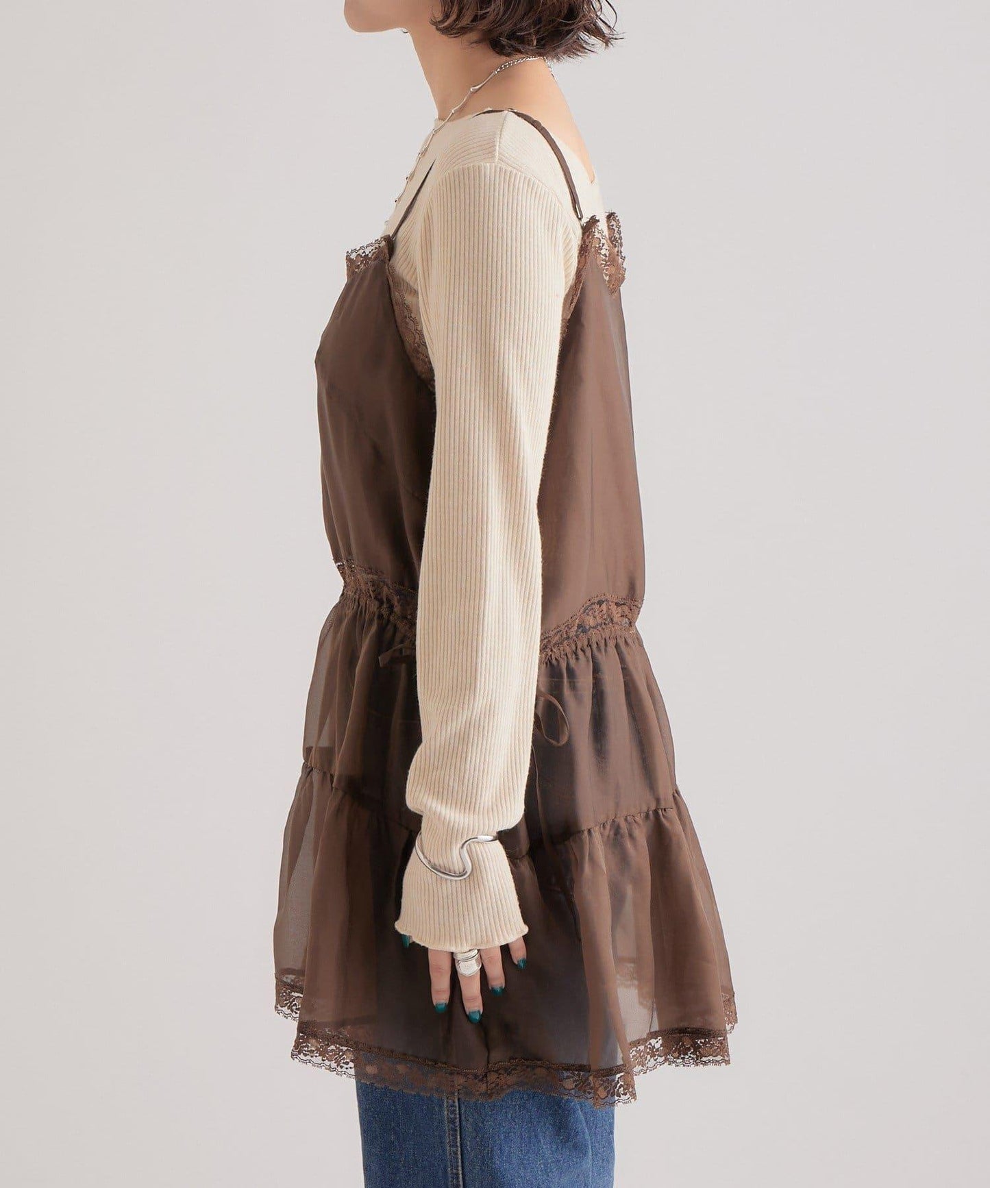 透視蕾絲吊帶長款上衣