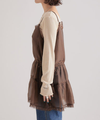 透視蕾絲吊帶長款上衣