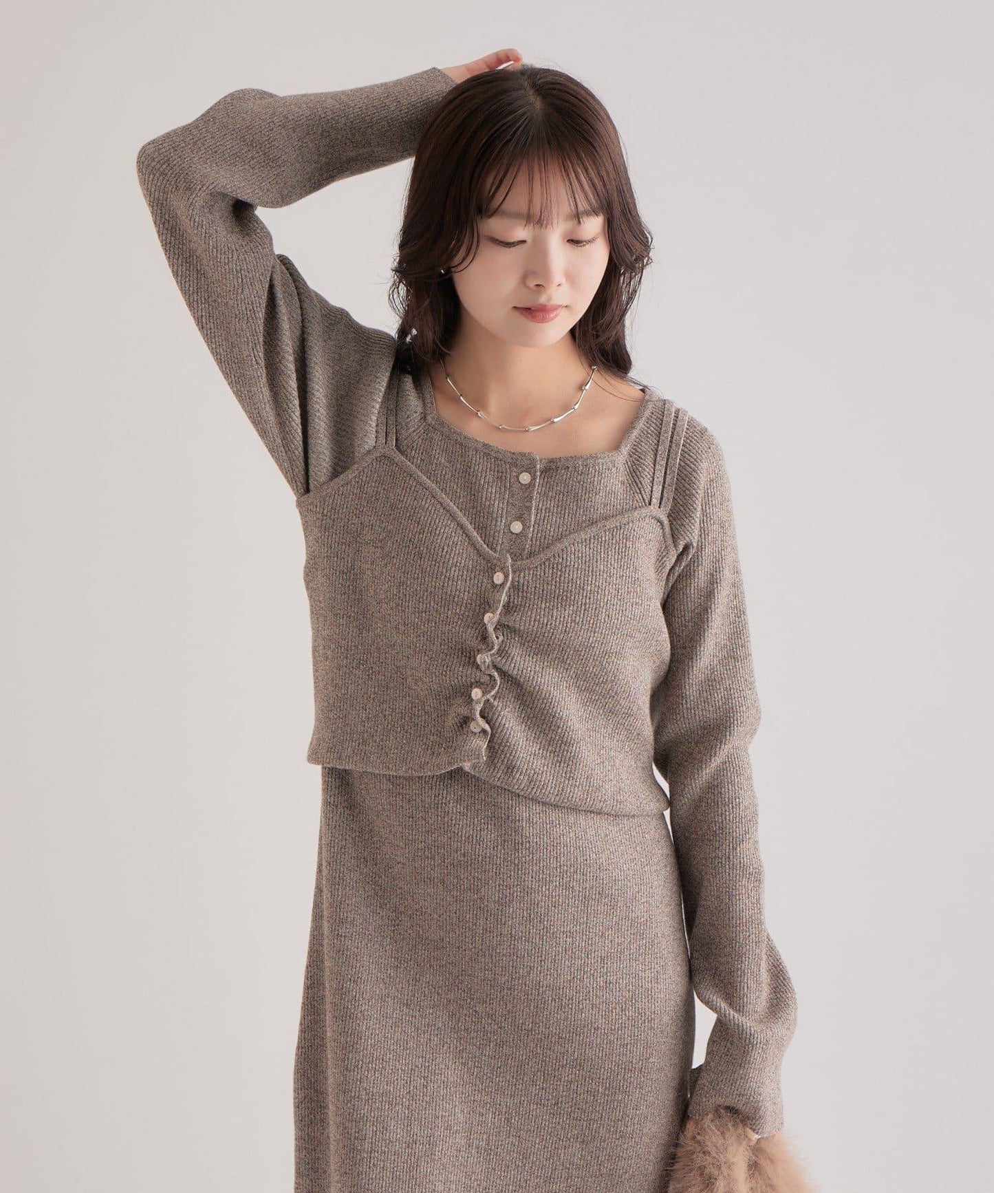 附針織背心連衣裙