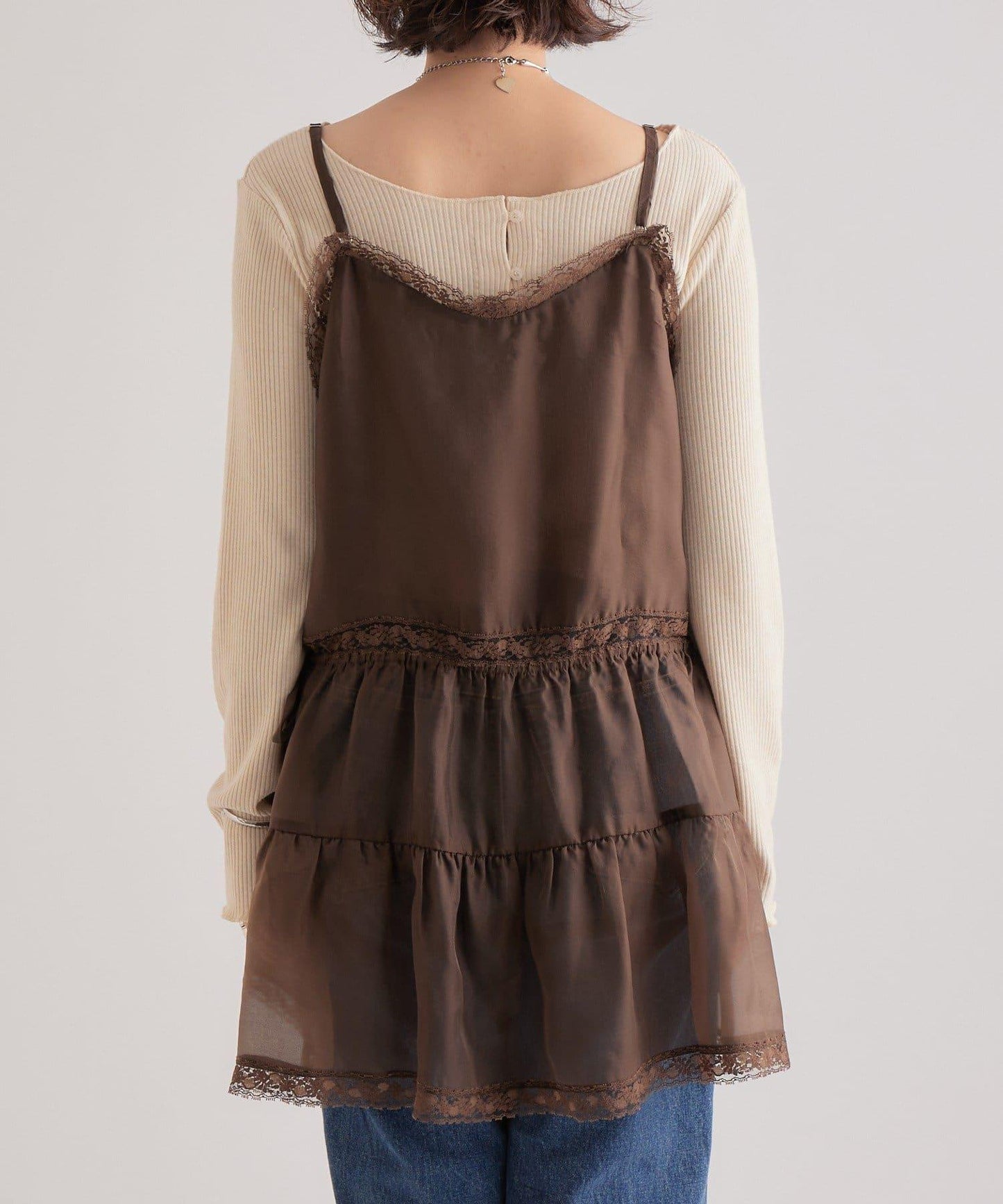 透視蕾絲吊帶長款上衣