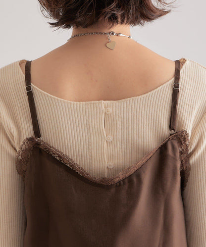 透視蕾絲吊帶長款上衣