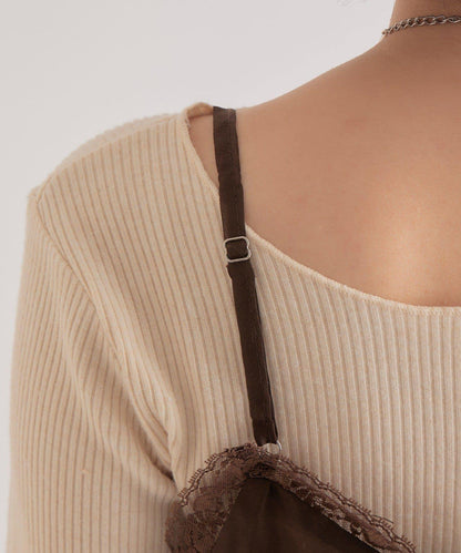 透視蕾絲吊帶長款上衣