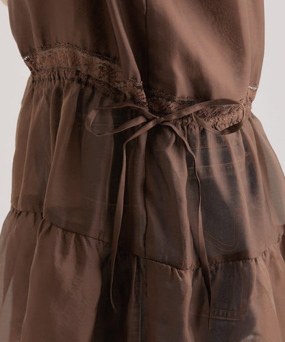 透視蕾絲吊帶長款上衣