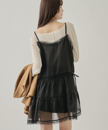 透視蕾絲吊帶長款上衣