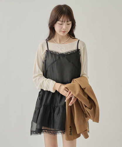 透視蕾絲吊帶長款上衣