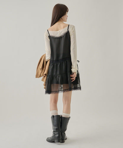 透視蕾絲吊帶長款上衣