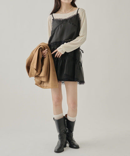 透視蕾絲吊帶長款上衣