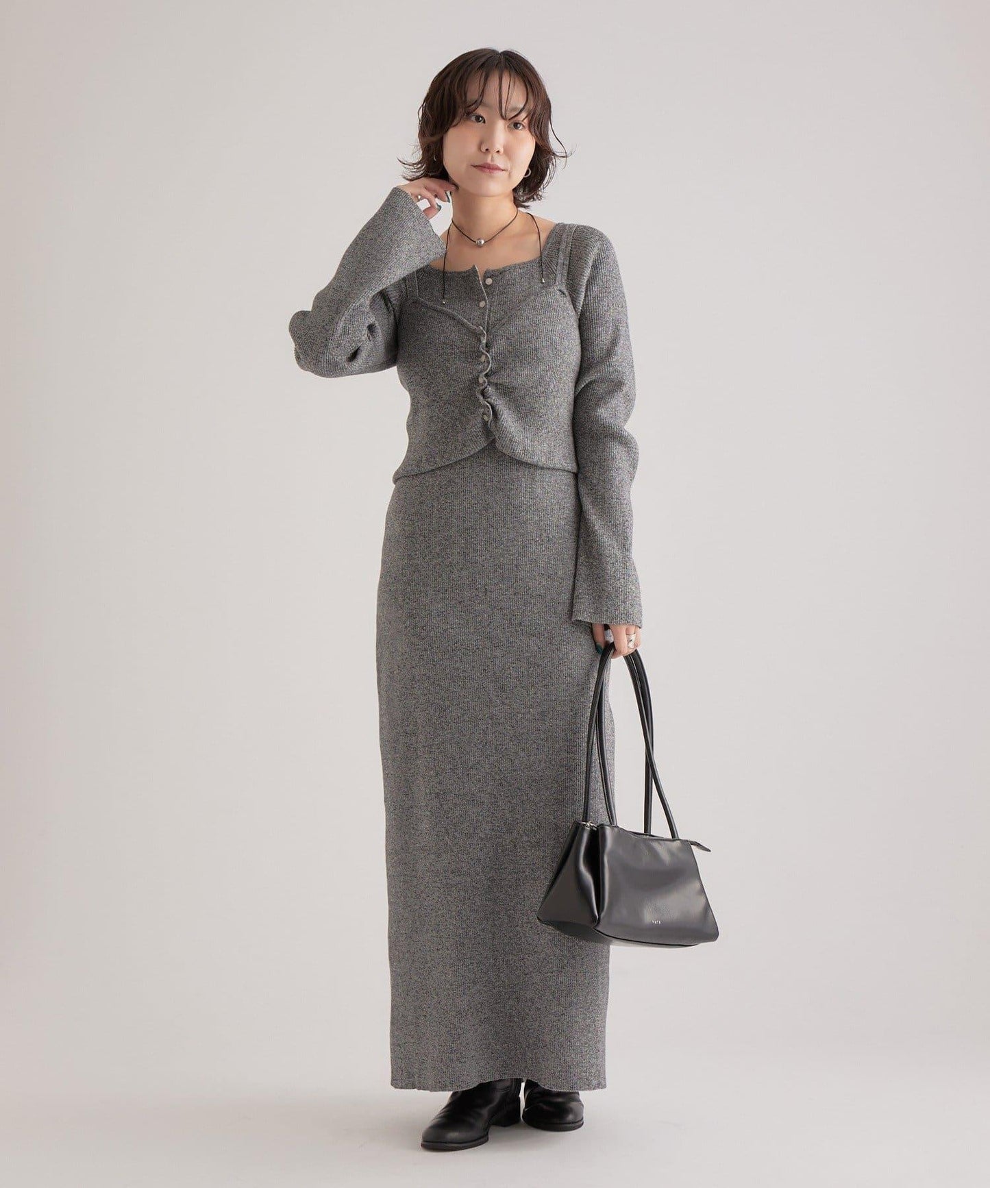 附針織背心連衣裙