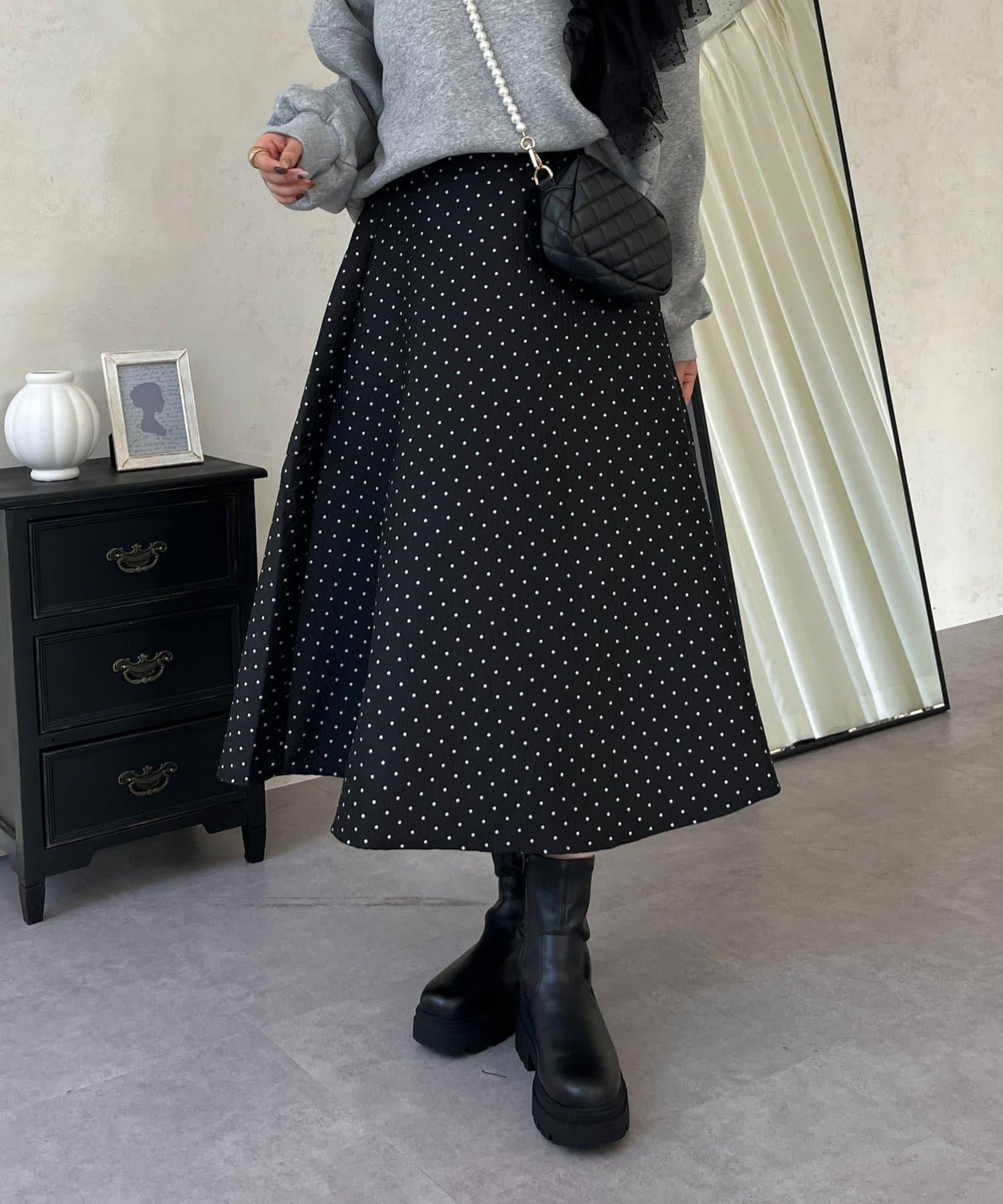 波點提花喇叭裙