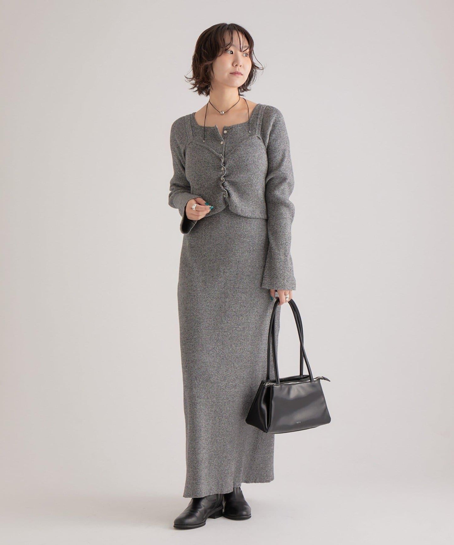 附針織背心連衣裙