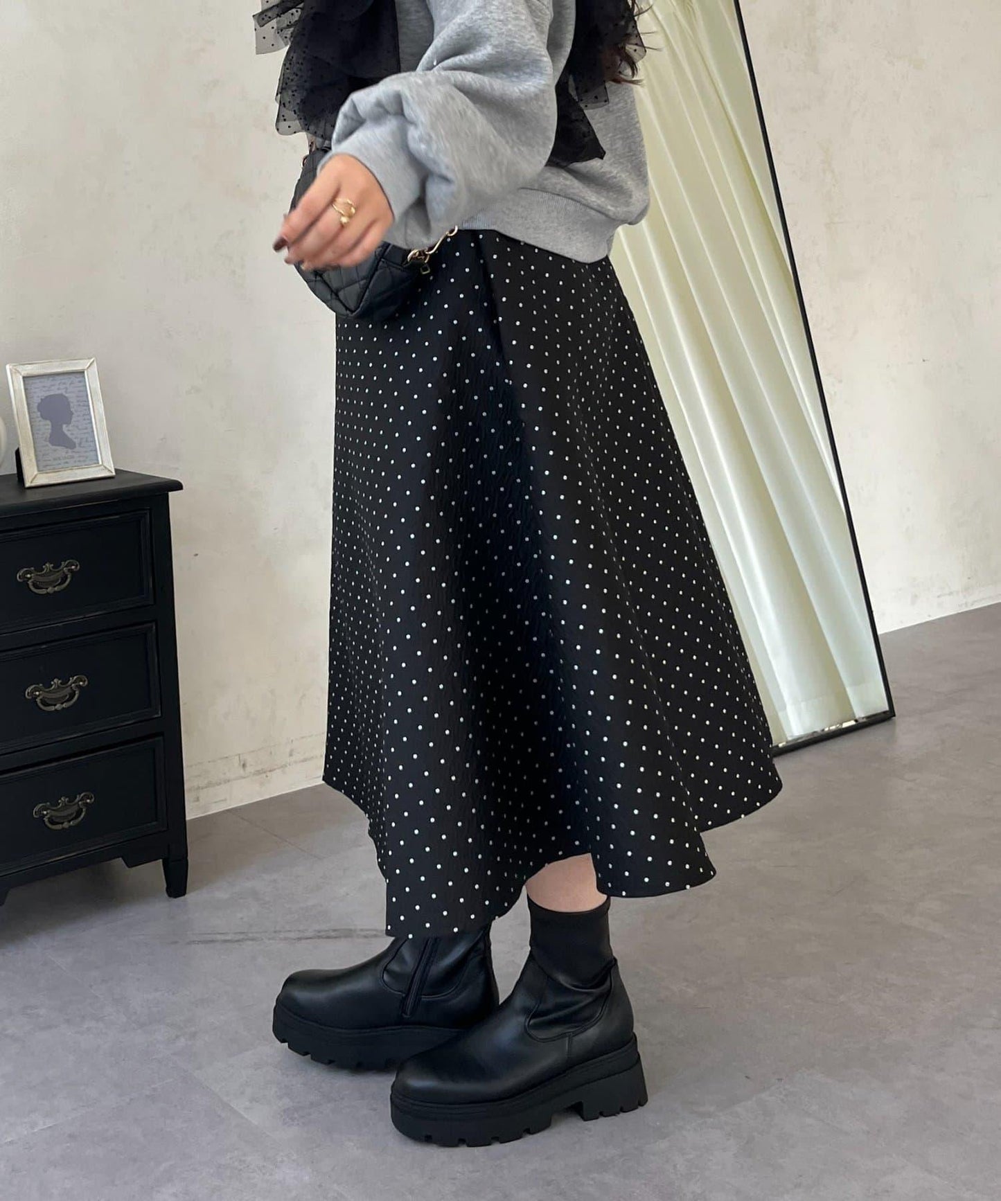 波點提花喇叭裙