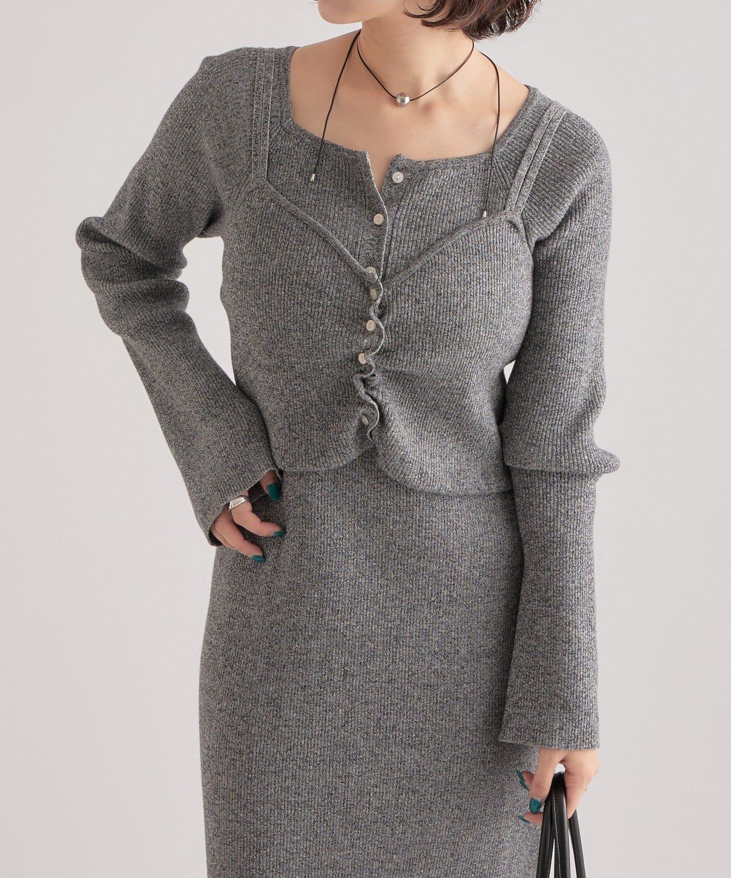 附針織背心連衣裙