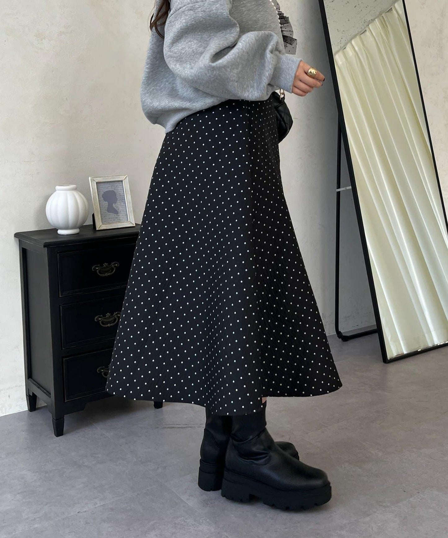 波點提花喇叭裙