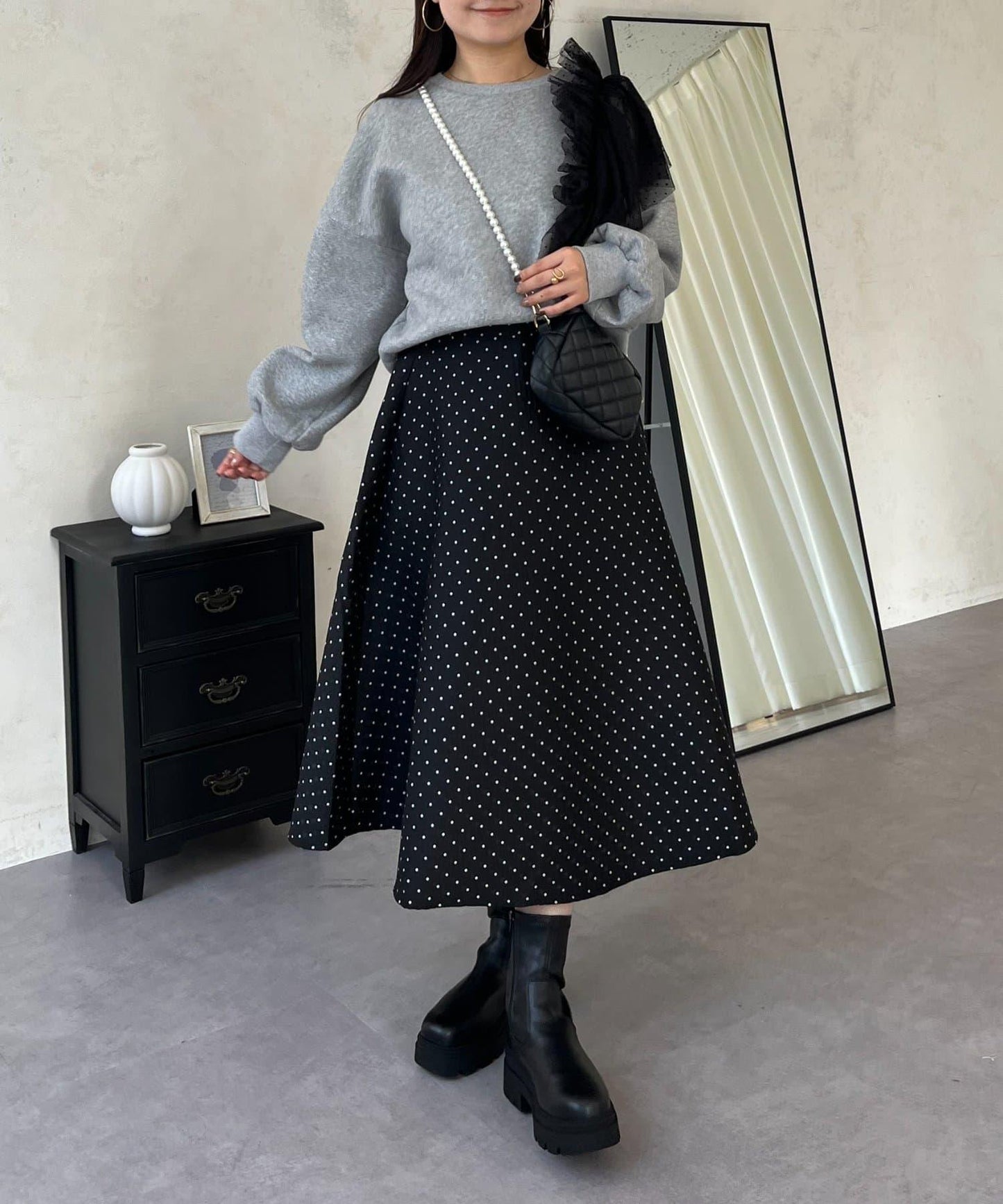 波點提花喇叭裙