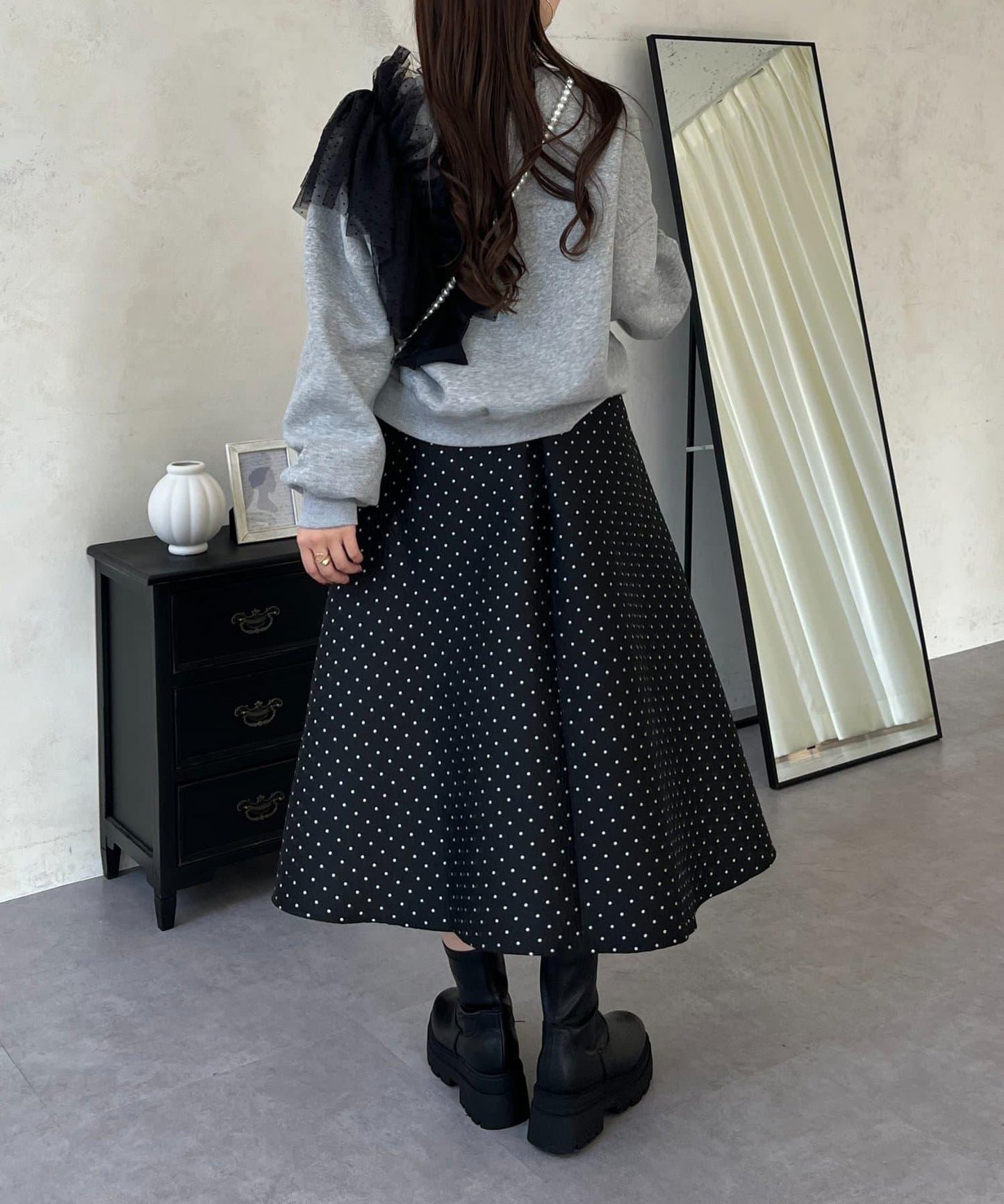 波點提花喇叭裙