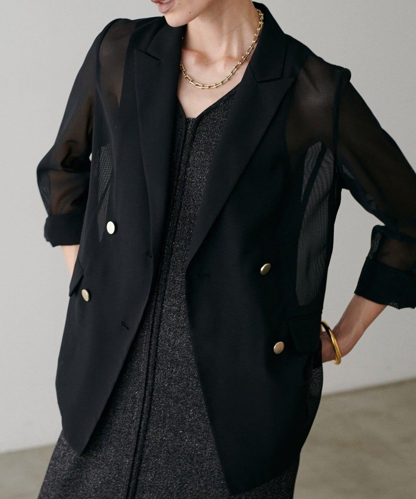 【 LARUTA】金屬紐扣網眼夾克