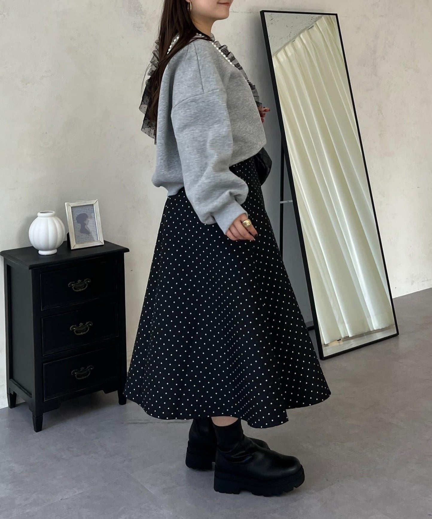 波點提花喇叭裙