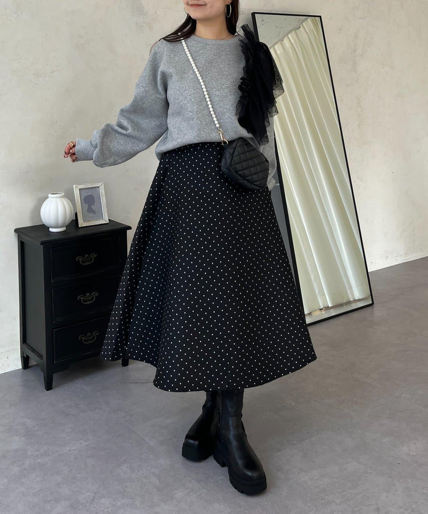 波點提花喇叭裙