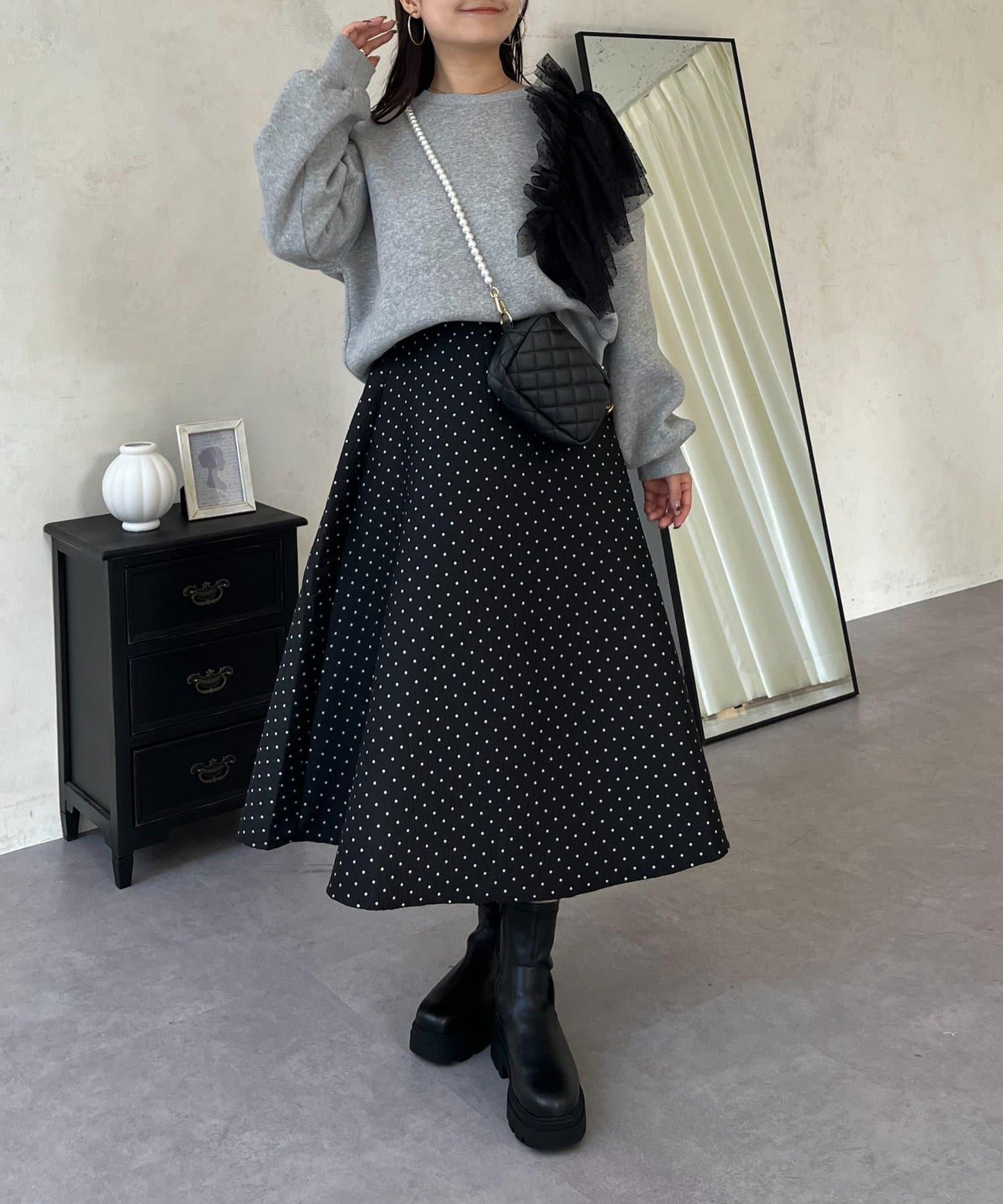 波點提花喇叭裙