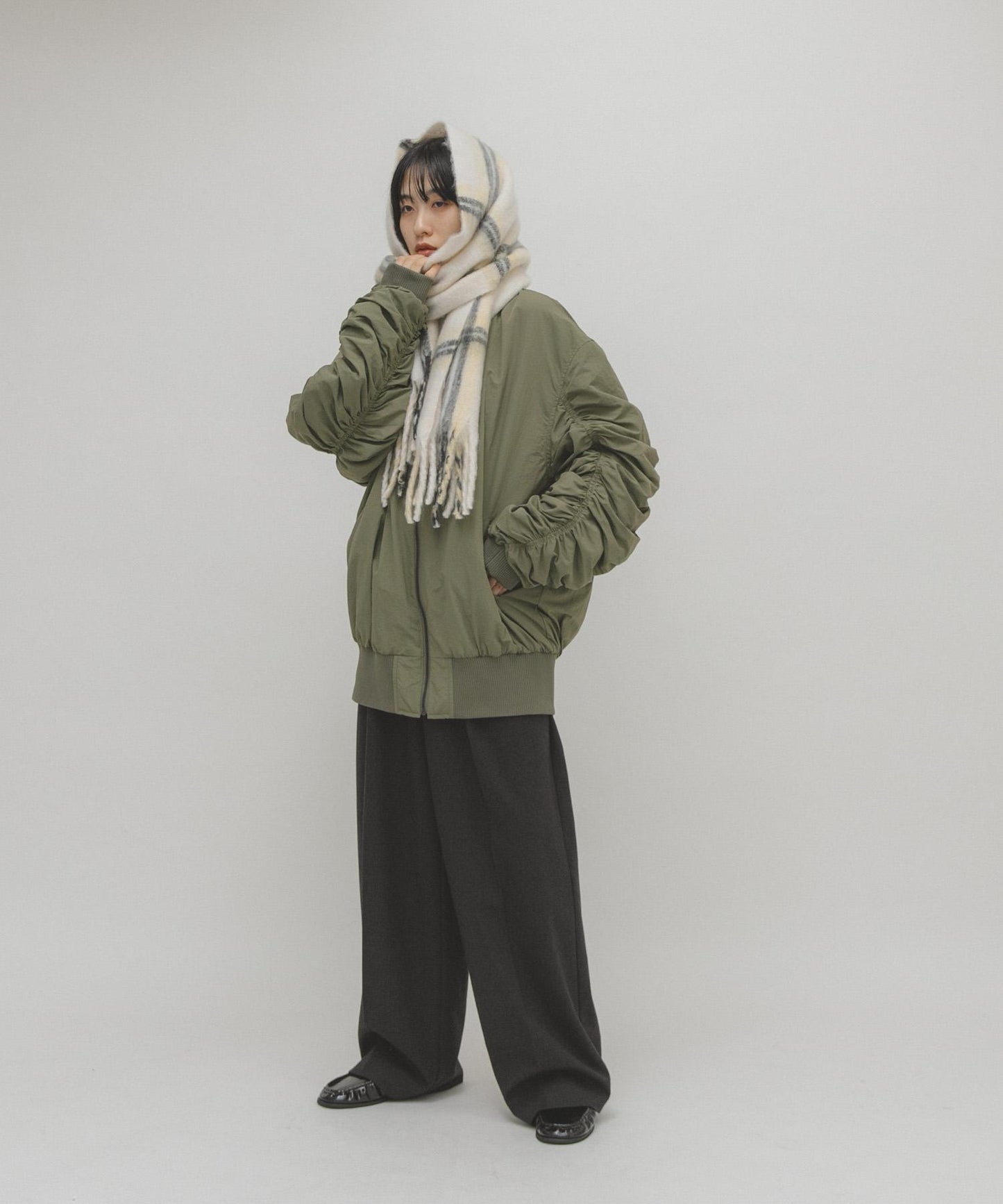圈圈紗格紋圍巾