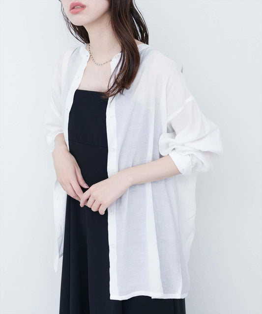 【natural couture】立領側開衩透視襯衫