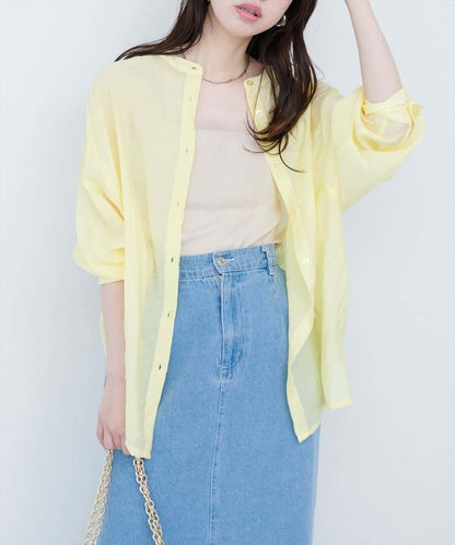 【natural couture】立領側開衩透視襯衫