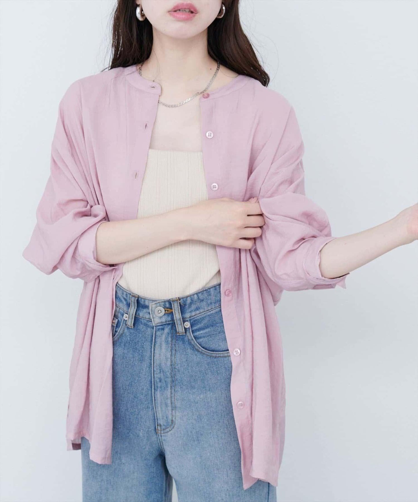 【natural couture】立領側開衩透視襯衫