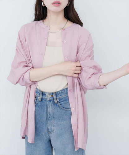 【natural couture】立領側開衩透視襯衫