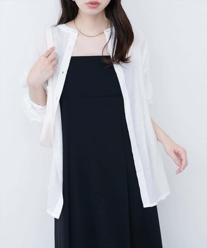 【natural couture】立領側開衩透視襯衫