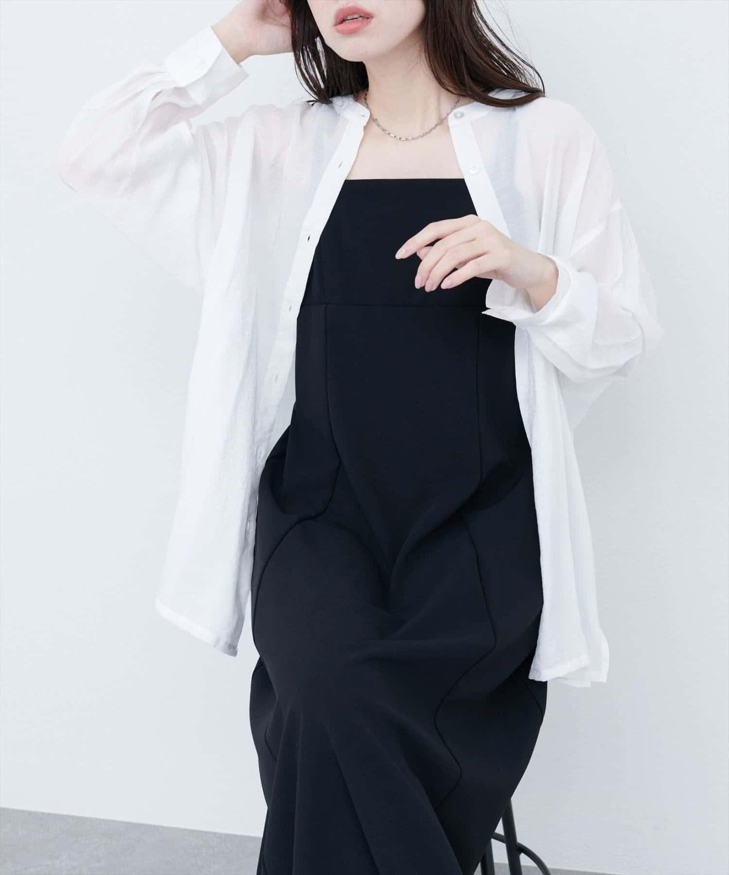 【natural couture】立領側開衩透視襯衫