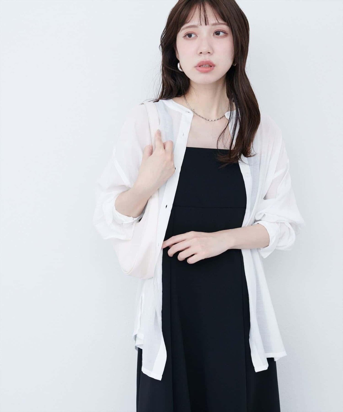 【natural couture】立領側開衩透視襯衫