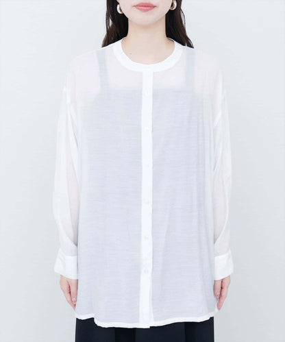 【natural couture】立領側開衩透視襯衫