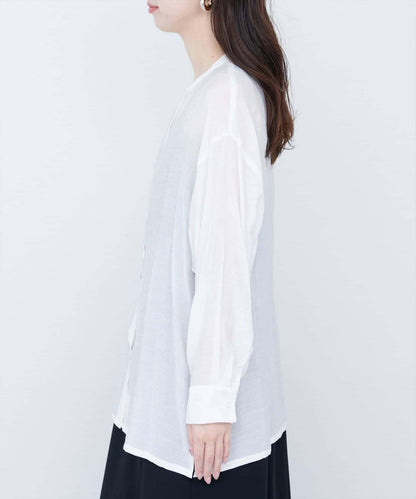 【natural couture】立領側開衩透視襯衫