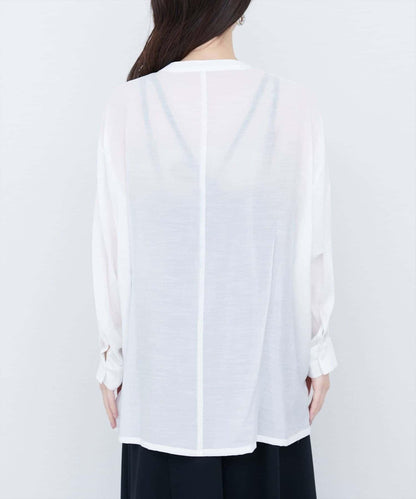 【natural couture】立領側開衩透視襯衫