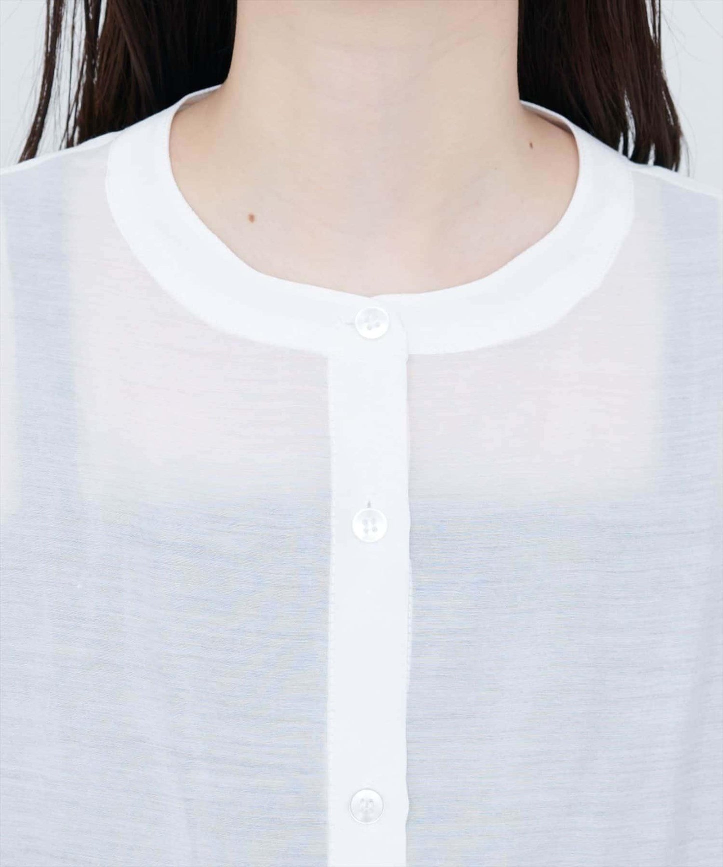 【natural couture】立領側開衩透視襯衫